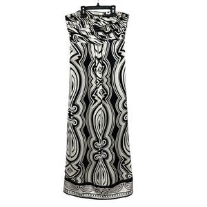 White House Black Market Y2K Black & White Abstract Print Strapless Silk Dress 0